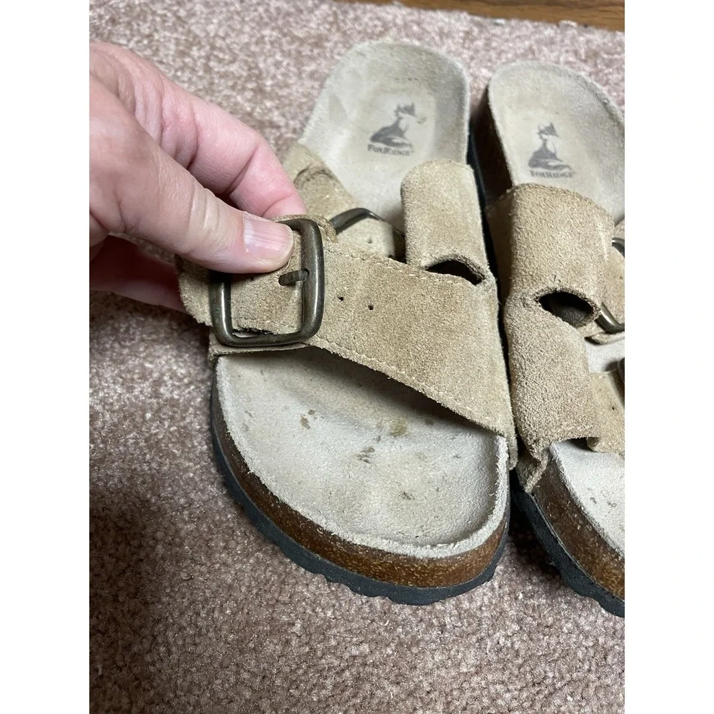 FOXRIDGE Women's Cork Slide Sandals Tan Leather Buckles 7 M